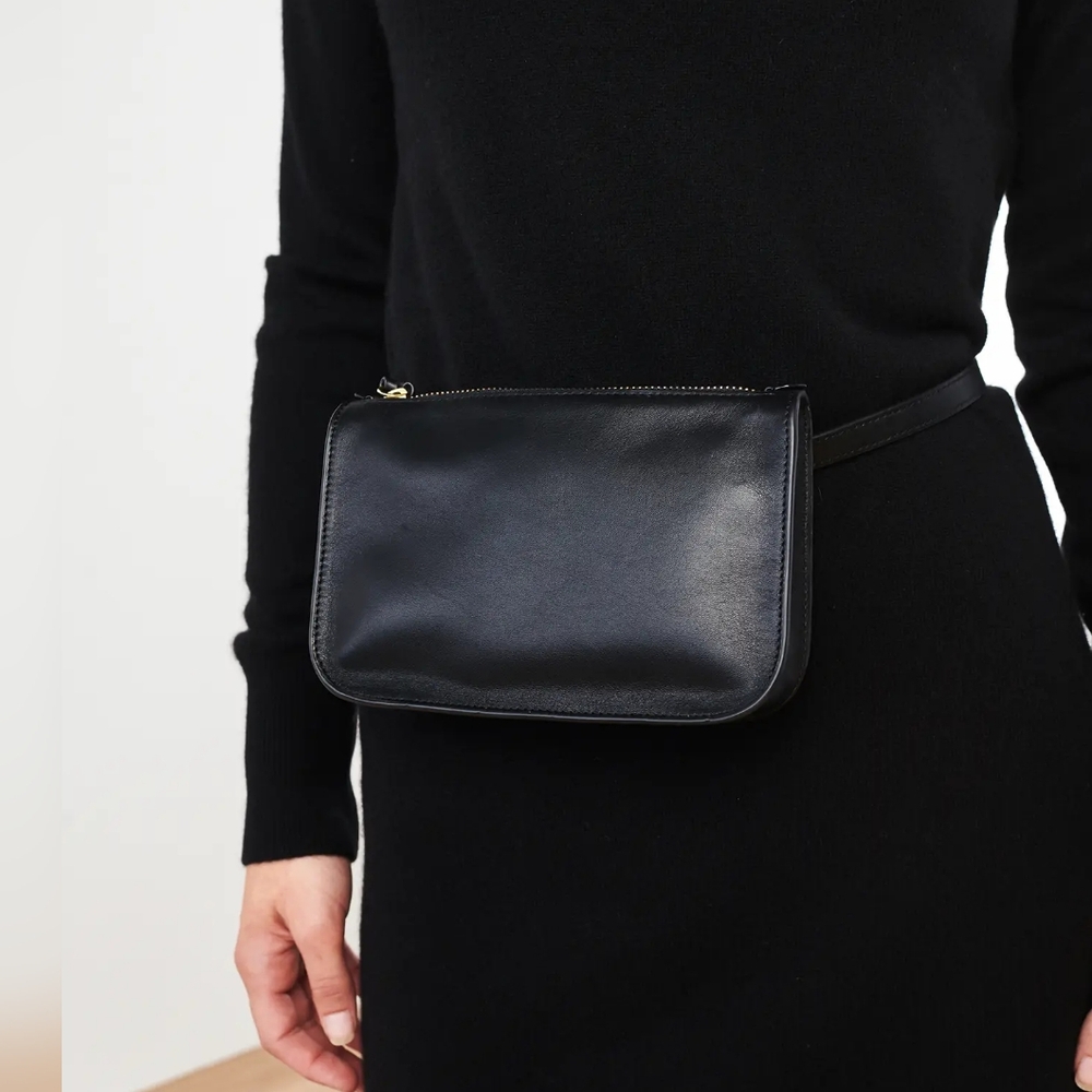 .. Quince 100% Italian Nappa Leather Belt Bag, Black (XL/L)